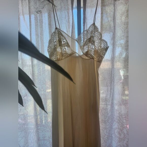 Vintage Cream Lace Satin Slip Dress Lingerie Sexy Spaghetti Strap Maxi 50s Vday - Picture 3 of 10